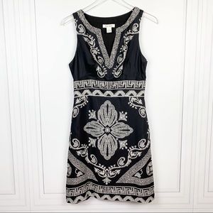 WHBM 100%Silk Dress V-Neck Geometric Pattern Sz.4